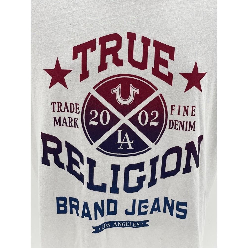 True Religion TShirt Mens SizeXL Short Sleeve Football Crew Neck Red White Black - Picture 5 of 6